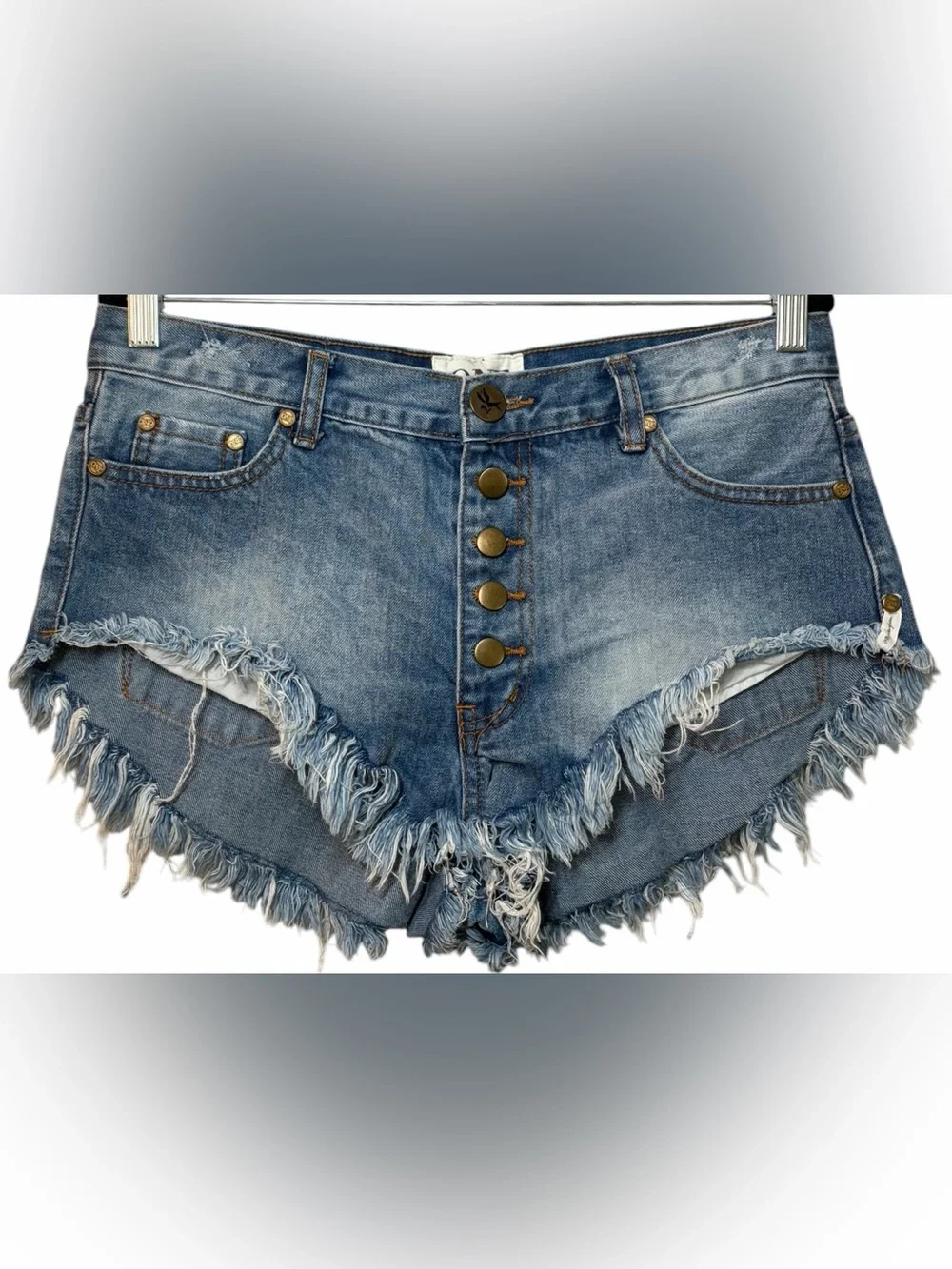 One Teaspoon Rollers Shred Cut-Off Denim Jean Shorts Sz 28 Distressed Button-Fly